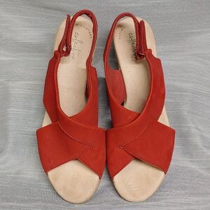 Clarks Shoes Red Espadrilles Wedges Womens 10 Lafely Alaine Open Toe Slingback